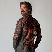 Polynesia Leukemia Awareness Month Long Sleeve Polo Shirt Warrior Butterfly Polynesian Orange Ribbon
