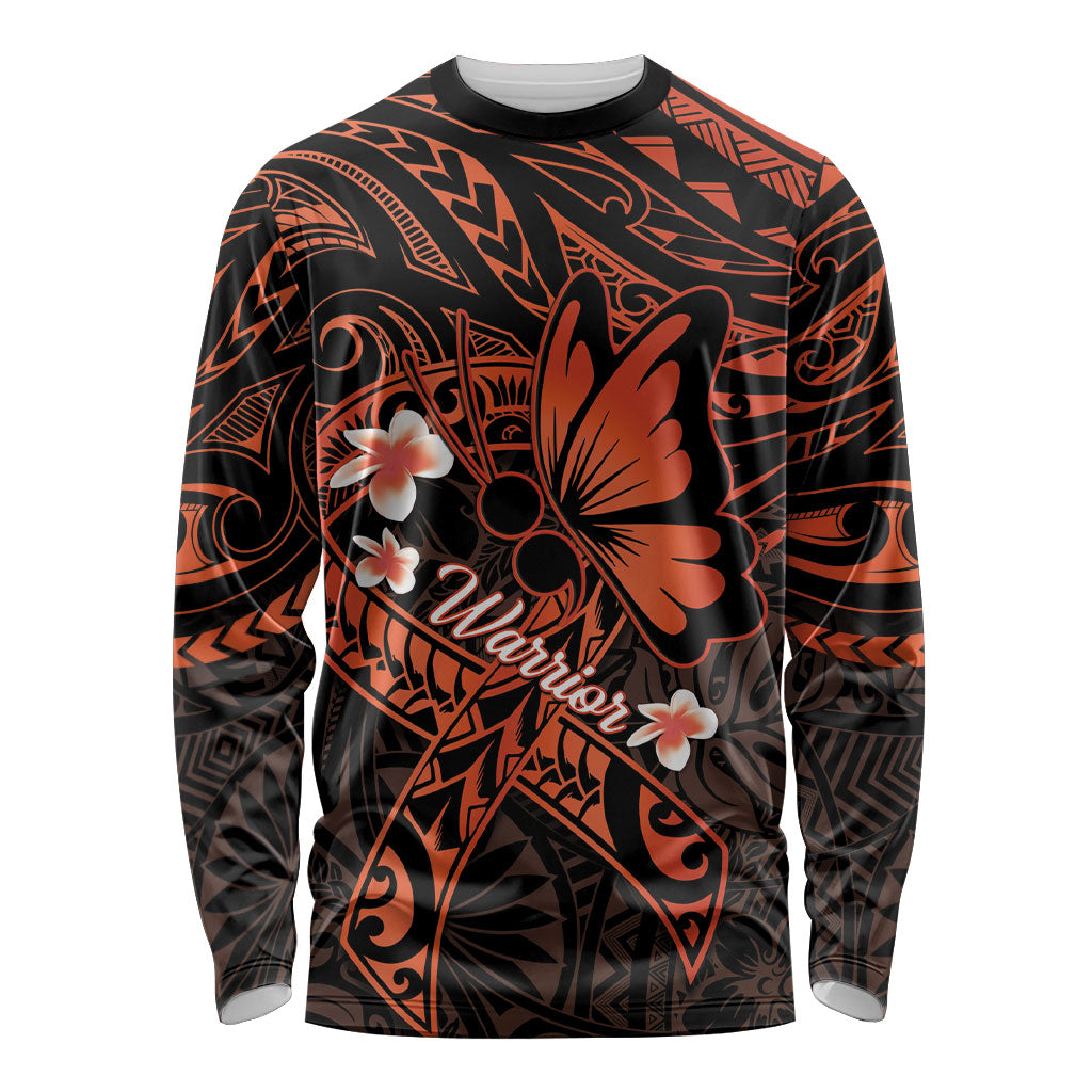 Polynesia Leukemia Awareness Month Long Sleeve Shirt Warrior Butterfly Polynesian Orange Ribbon