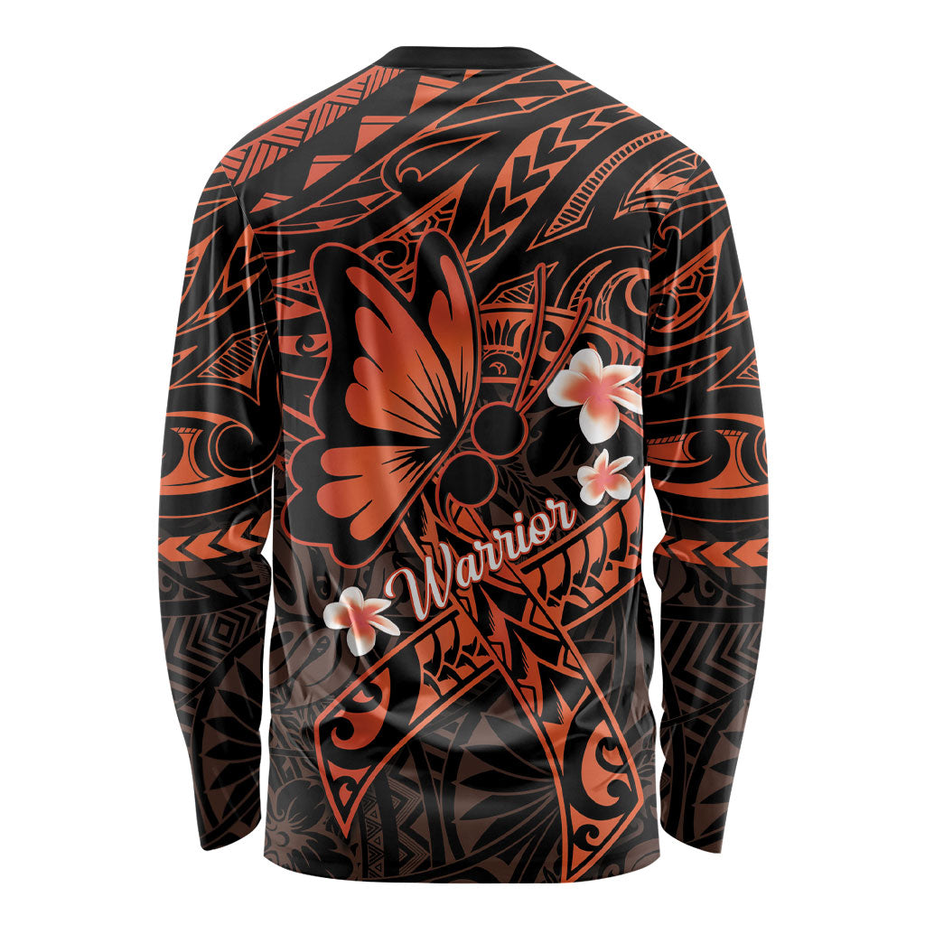 Polynesia Leukemia Awareness Month Long Sleeve Shirt Warrior Butterfly Polynesian Orange Ribbon