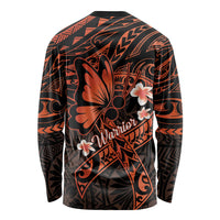 Polynesia Leukemia Awareness Month Long Sleeve Shirt Warrior Butterfly Polynesian Orange Ribbon