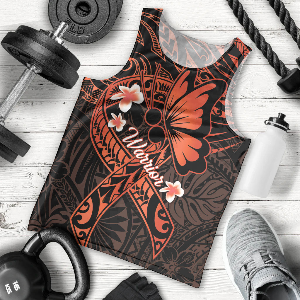 Polynesia Leukemia Awareness Month Men Tank Top Warrior Butterfly Polynesian Orange Ribbon LT14 - Polynesian Pride
