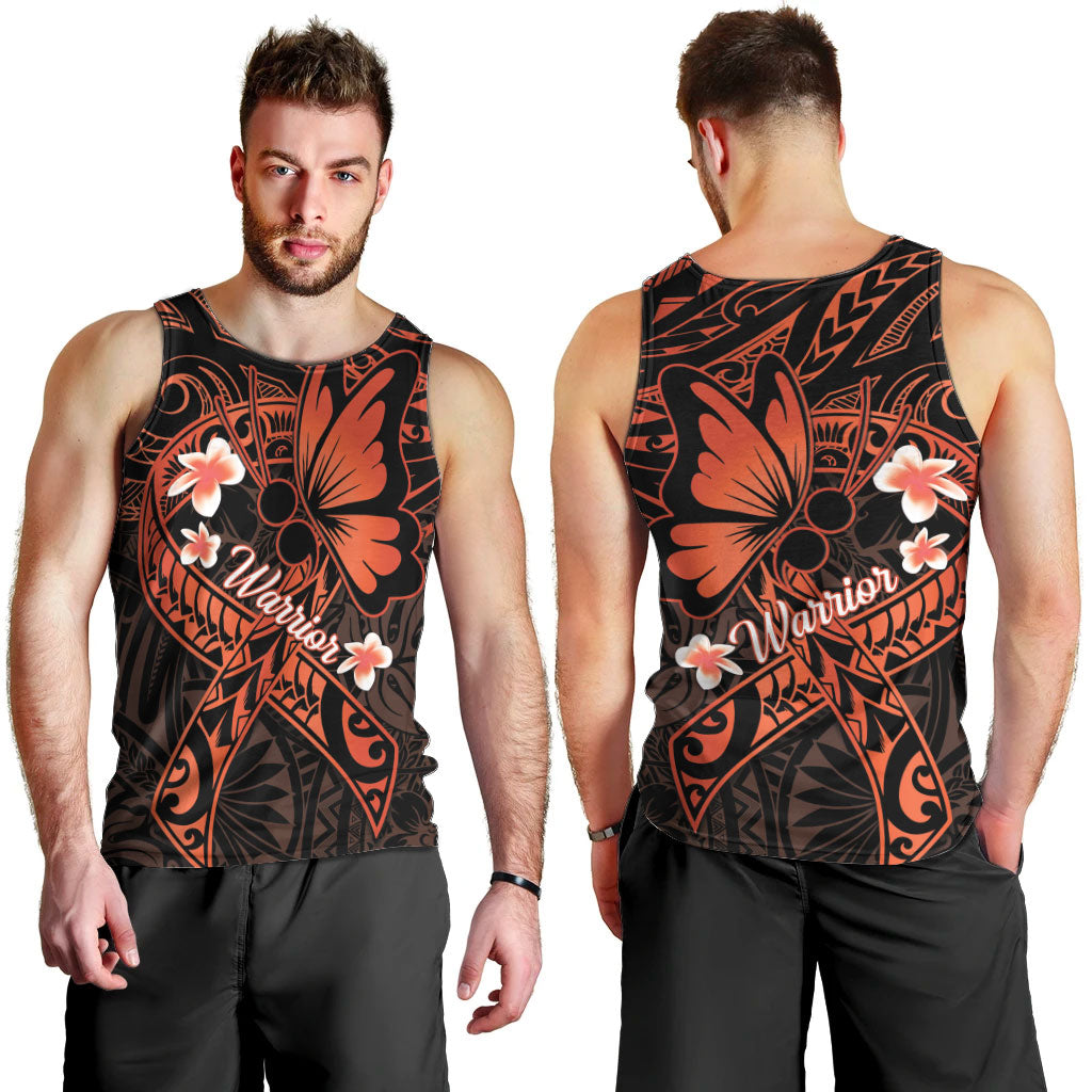 Polynesia Leukemia Awareness Month Men Tank Top Warrior Butterfly Polynesian Orange Ribbon LT14 - Polynesian Pride