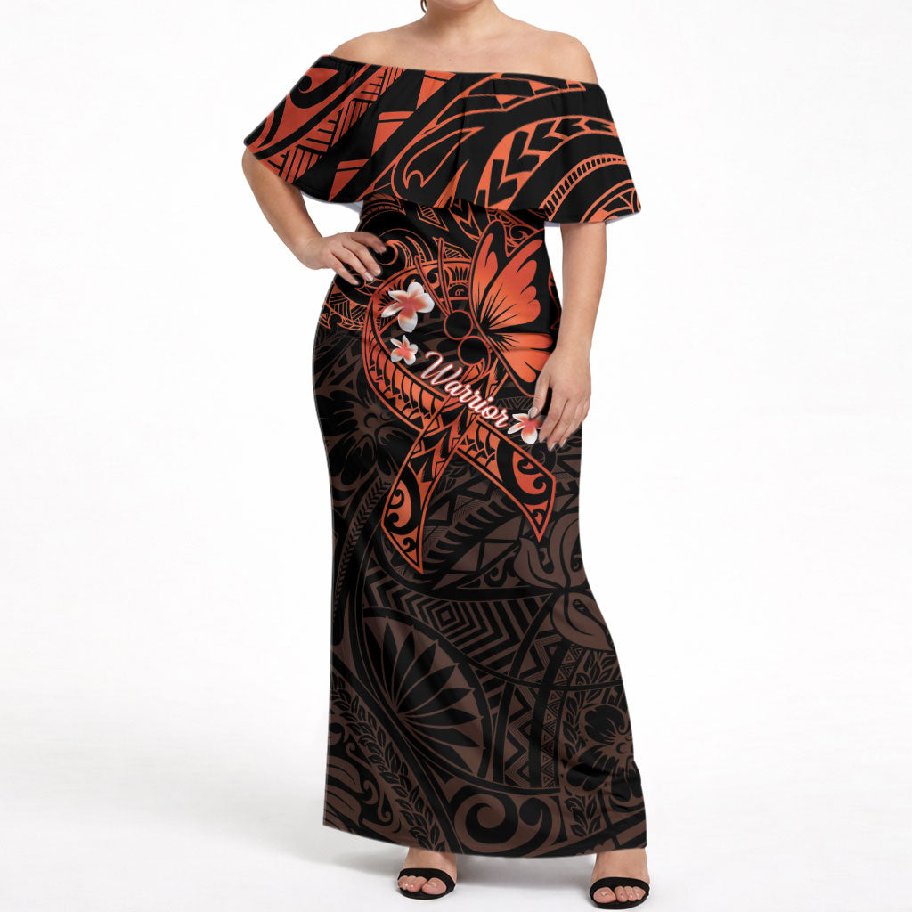 Polynesia Leukemia Awareness Month Off Shoulder Maxi Dress Warrior Butterfly Polynesian Orange Ribbon LT14 Women Orange - Polynesian Pride