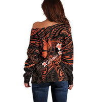Polynesia Leukemia Awareness Month Off Shoulder Sweater Warrior Butterfly Polynesian Orange Ribbon