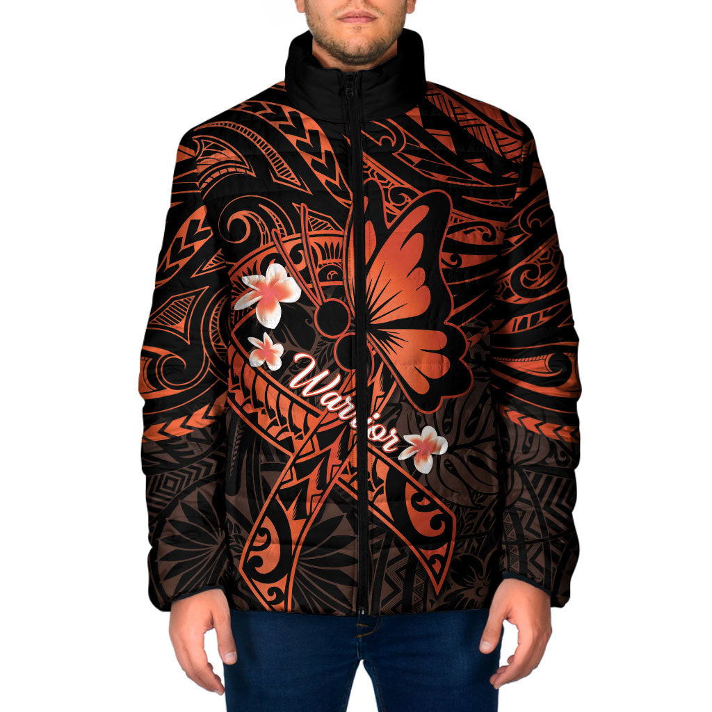 Polynesia Leukemia Awareness Month Padded Jacket Warrior Butterfly Polynesian Orange Ribbon LT14 Men Orange - Polynesian Pride