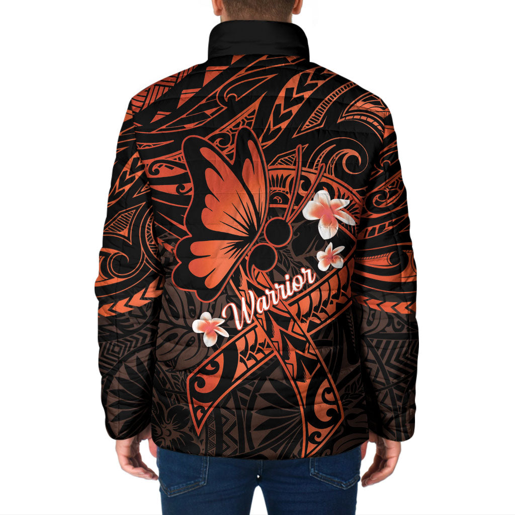 Polynesia Leukemia Awareness Month Padded Jacket Warrior Butterfly Polynesian Orange Ribbon LT14 - Polynesian Pride