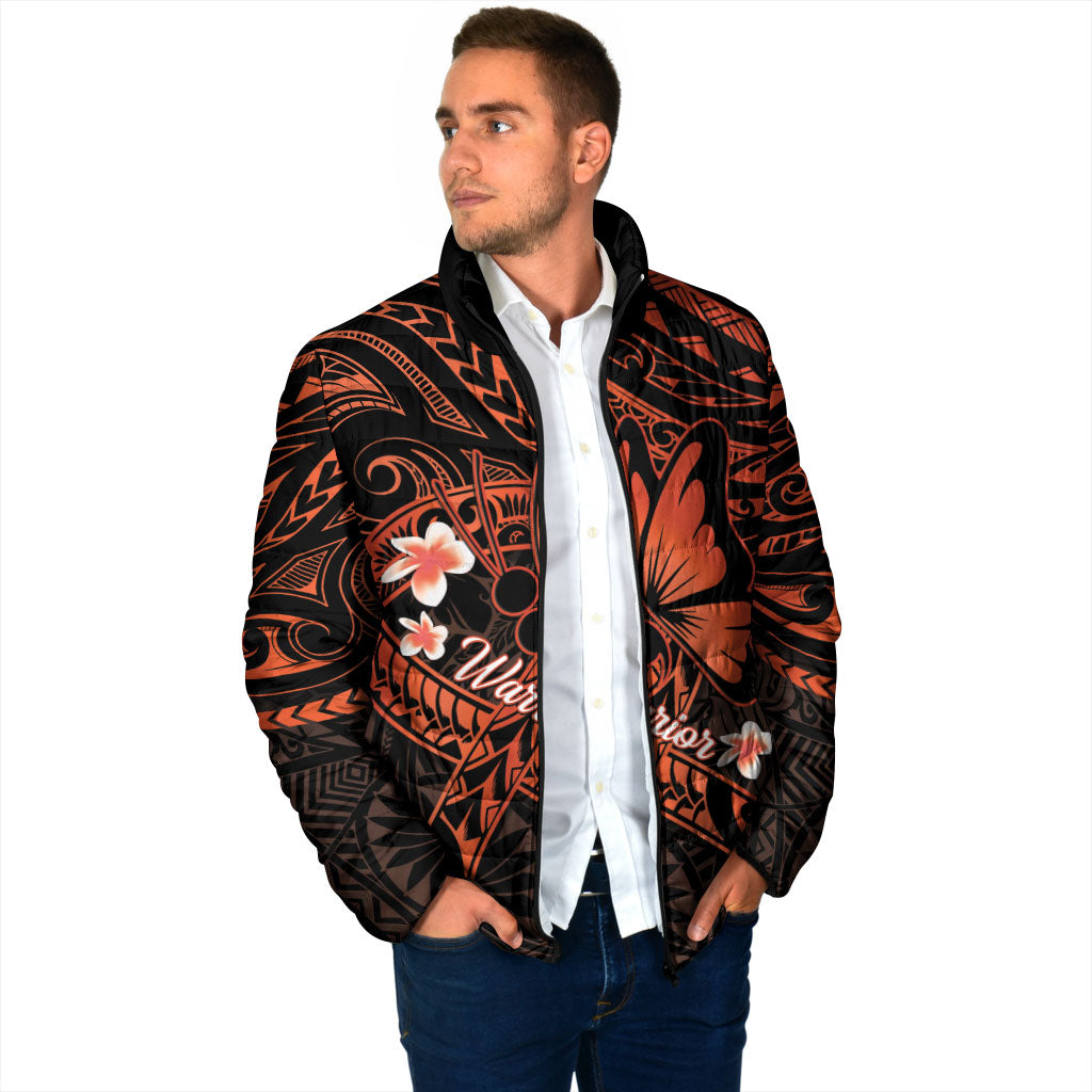 Polynesia Leukemia Awareness Month Padded Jacket Warrior Butterfly Polynesian Orange Ribbon LT14 - Polynesian Pride