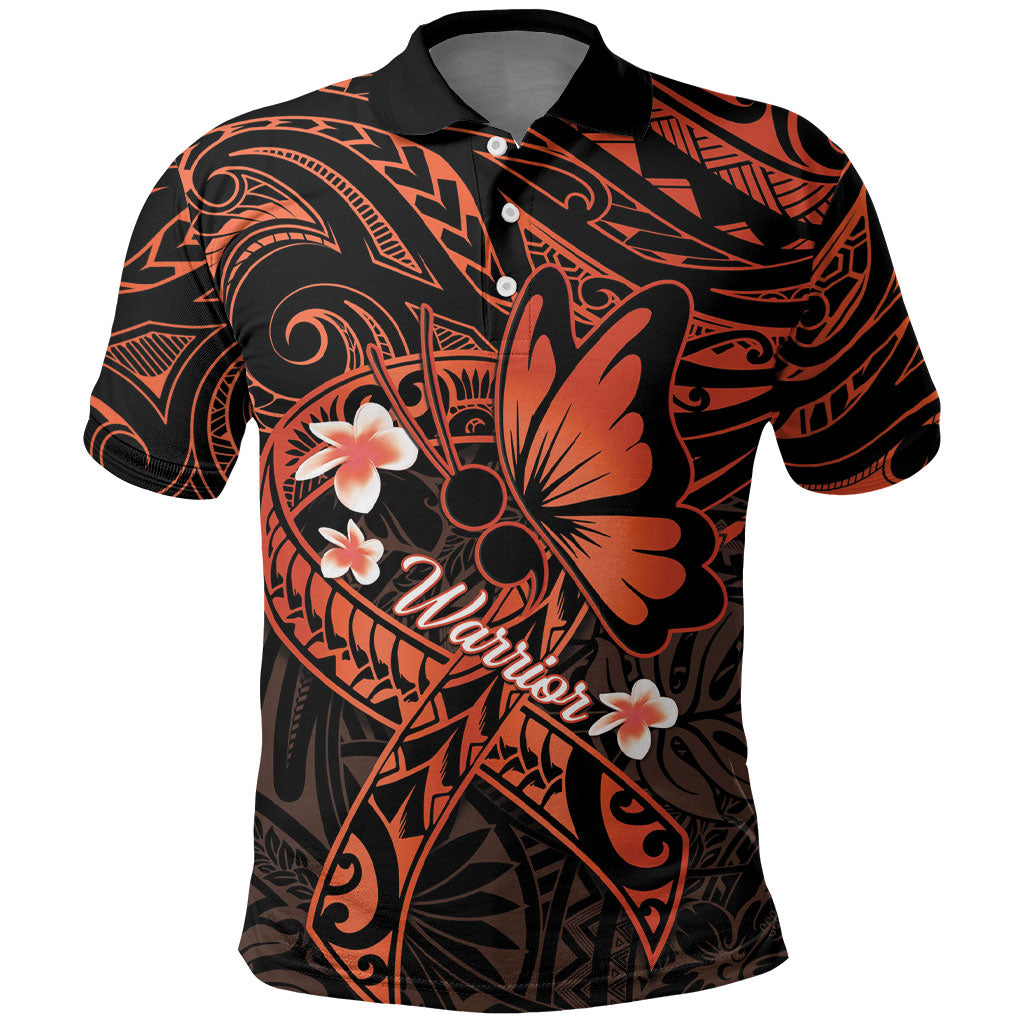 Polynesia Leukemia Awareness Month Polo Shirt Warrior Butterfly Polynesian Orange Ribbon LT14 Orange - Polynesian Pride