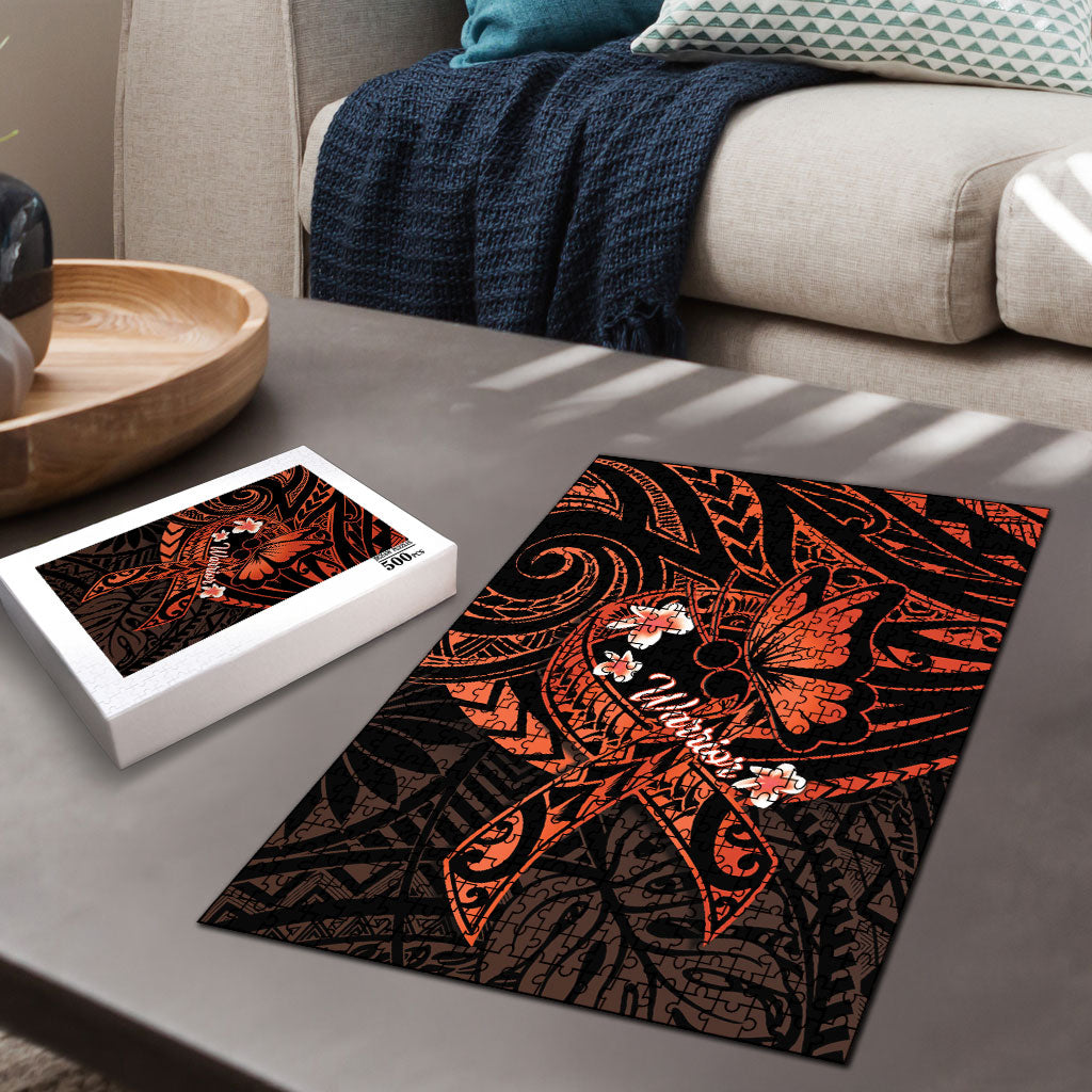 Polynesia Leukemia Awareness Month Puzzle Warrior Butterfly Polynesian Orange Ribbon LT14 - Polynesian Pride