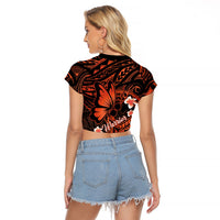 Polynesia Leukemia Awareness Month Raglan Cropped T Shirt Warrior Butterfly Polynesian Orange Ribbon
