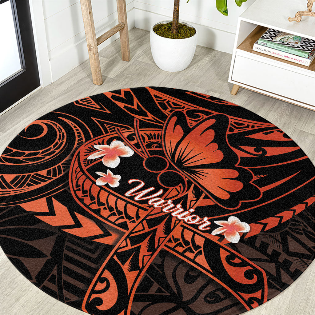 Polynesia Leukemia Awareness Month Round Carpet Warrior Butterfly Polynesian Orange Ribbon LT14 Orange - Polynesian Pride
