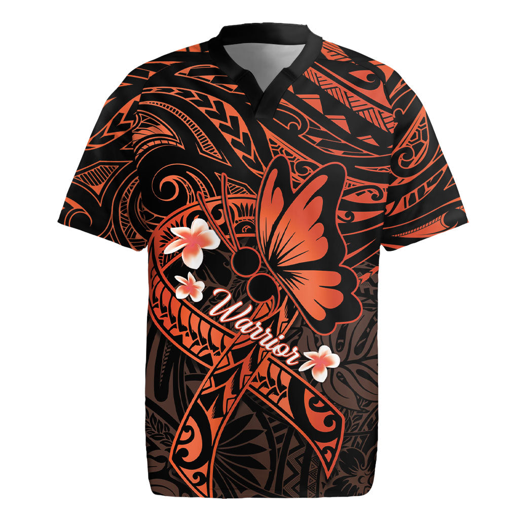 Polynesia Leukemia Awareness Month Rugby Jersey Warrior Butterfly Polynesian Orange Ribbon LT14 Orange - Polynesian Pride