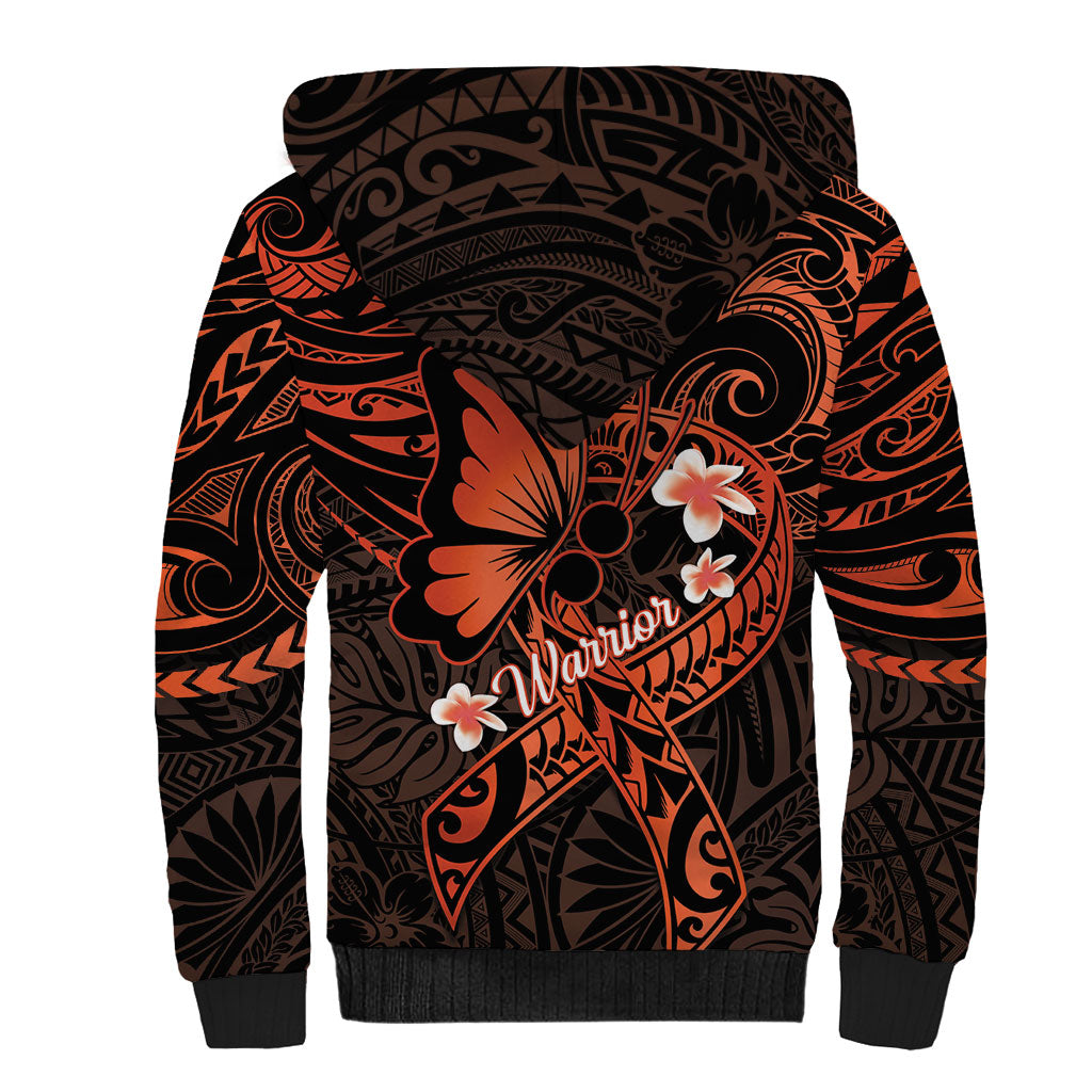 Polynesia Leukemia Awareness Month Sherpa Hoodie Warrior Butterfly Polynesian Orange Ribbon