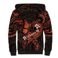 Polynesia Leukemia Awareness Month Sherpa Hoodie Warrior Butterfly Polynesian Orange Ribbon