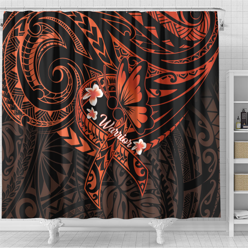 Polynesia Leukemia Awareness Month Shower Curtain Warrior Butterfly Polynesian Orange Ribbon LT14 - Polynesian Pride