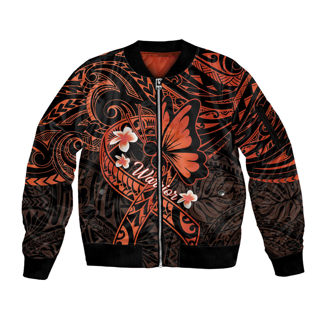 Polynesia Leukemia Awareness Month Sleeve Zip Bomber Jacket Warrior Butterfly Polynesian Orange Ribbon LT14 Unisex Orange - Polynesian Pride