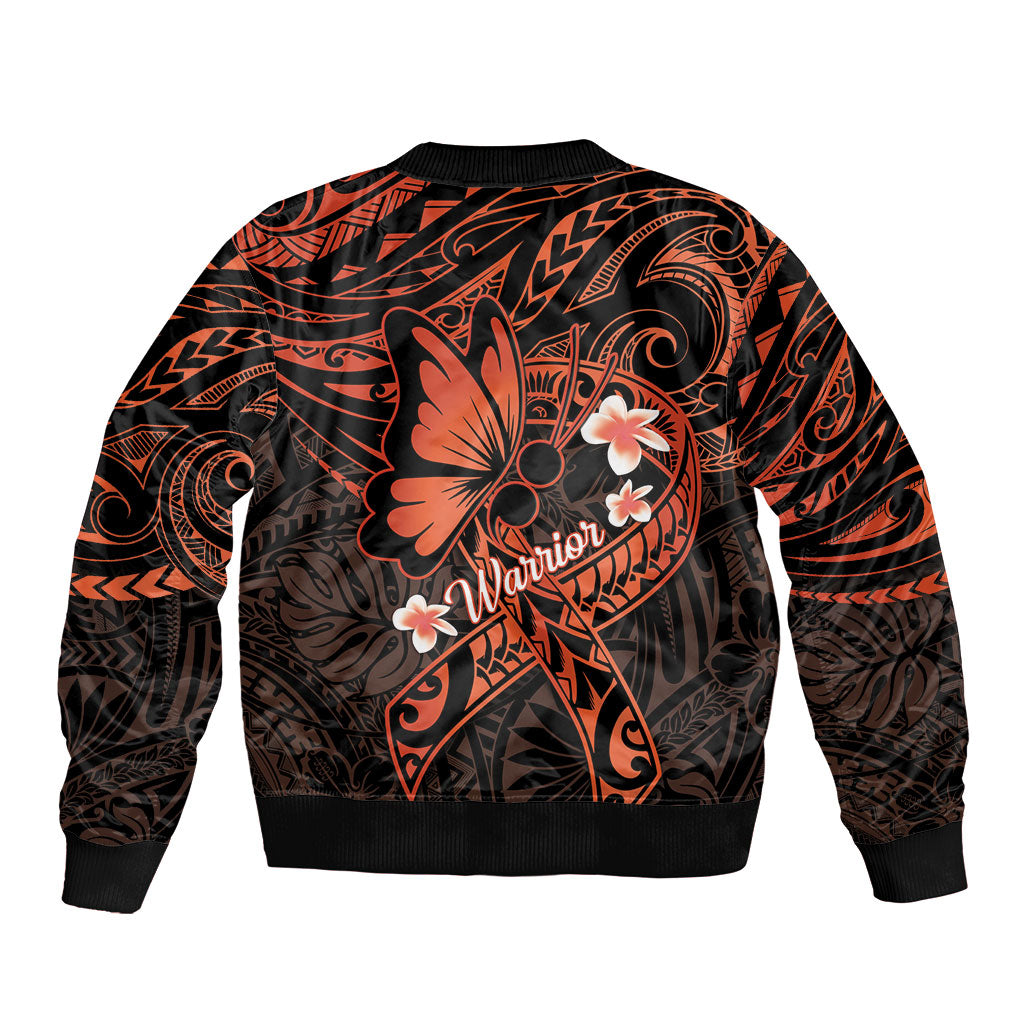 Polynesia Leukemia Awareness Month Sleeve Zip Bomber Jacket Warrior Butterfly Polynesian Orange Ribbon LT14 - Polynesian Pride