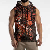 Polynesia Leukemia Awareness Month Sleeveless Zip Hoodie Warrior Butterfly Polynesian Orange Ribbon LT14 - Polynesian Pride