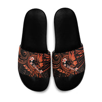 Polynesia Leukemia Awareness Month Slide Sandals Warrior Butterfly Polynesian Orange Ribbon LT14 Orange - Polynesian Pride