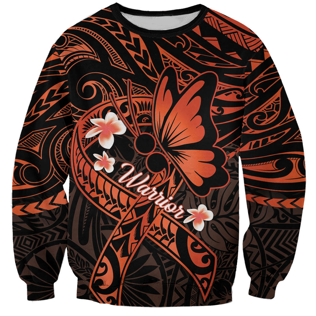 Polynesia Leukemia Awareness Month Sweatshirt Warrior Butterfly Polynesian Orange Ribbon LT14 Unisex Orange - Polynesian Pride