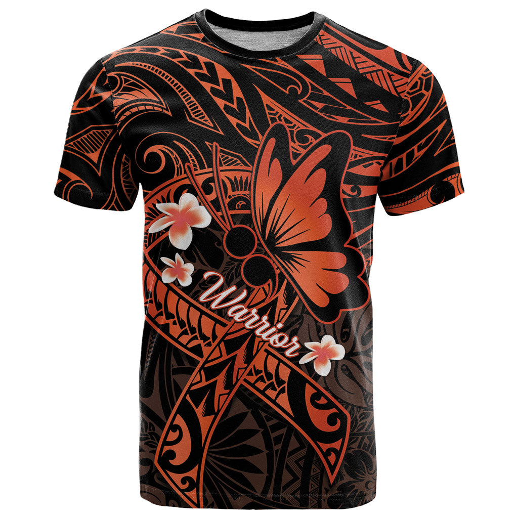 Polynesia Leukemia Awareness Month T Shirt Warrior Butterfly Polynesian Orange Ribbon LT14 Orange - Polynesian Pride