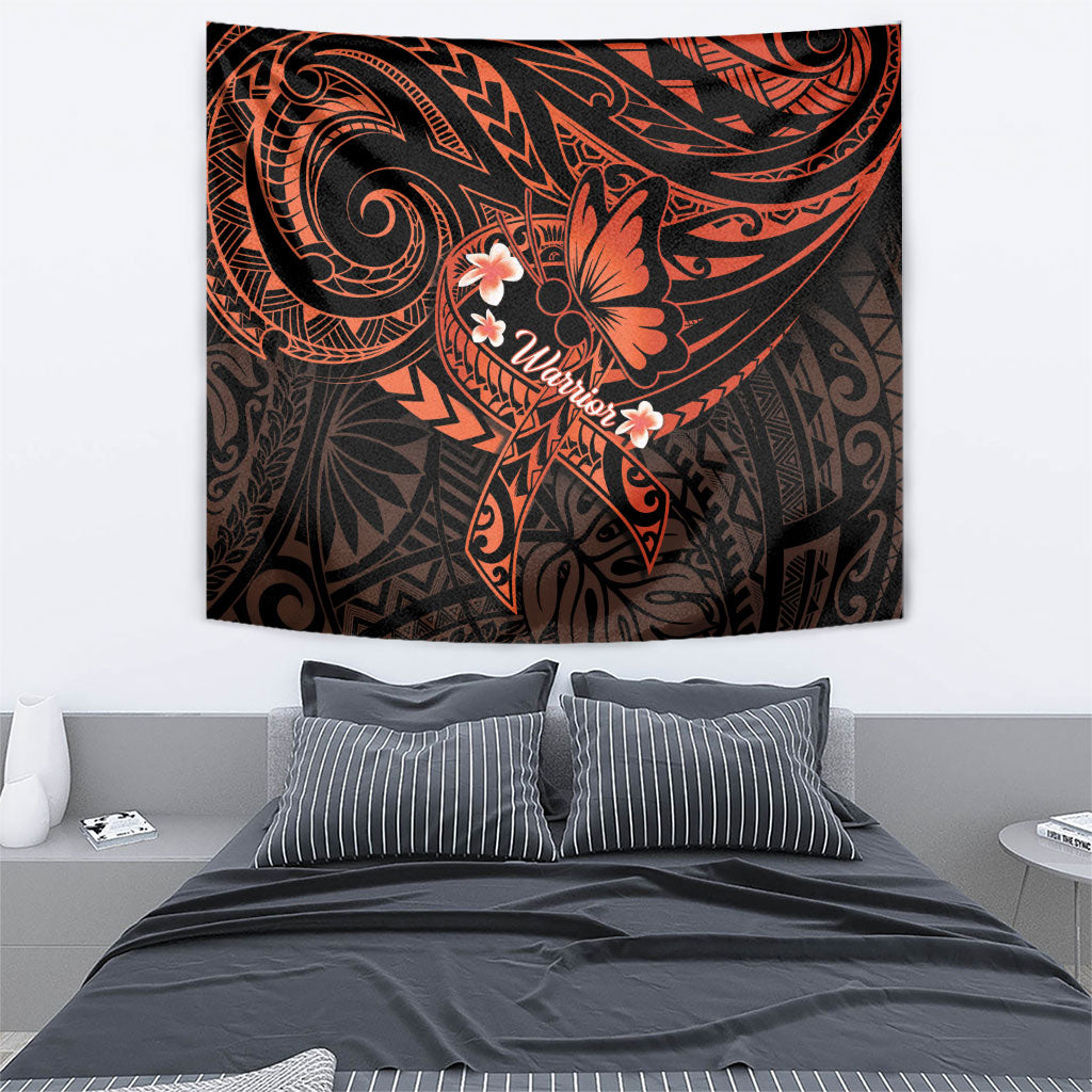 Polynesia Leukemia Awareness Month Tapestry Warrior Butterfly Polynesian Orange Ribbon LT14 - Polynesian Pride