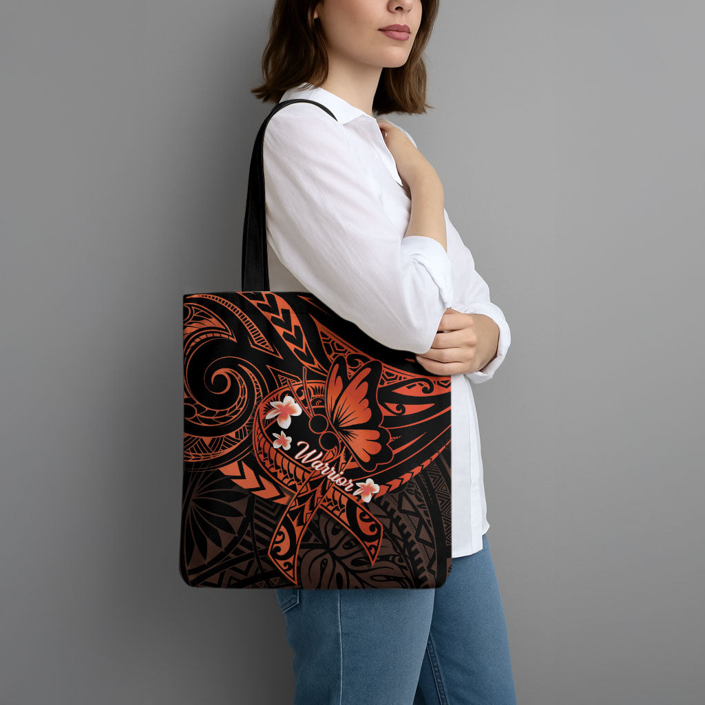 Polynesia Leukemia Awareness Month Tote Bag Warrior Butterfly Polynesian Orange Ribbon LT14 - Polynesian Pride