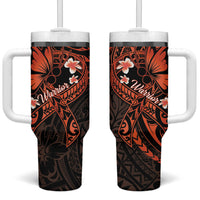 Polynesia Leukemia Awareness Month Tumbler With Handle Warrior Butterfly Polynesian Orange Ribbon LT14 One Size: 40 oz Orange - Polynesian Pride