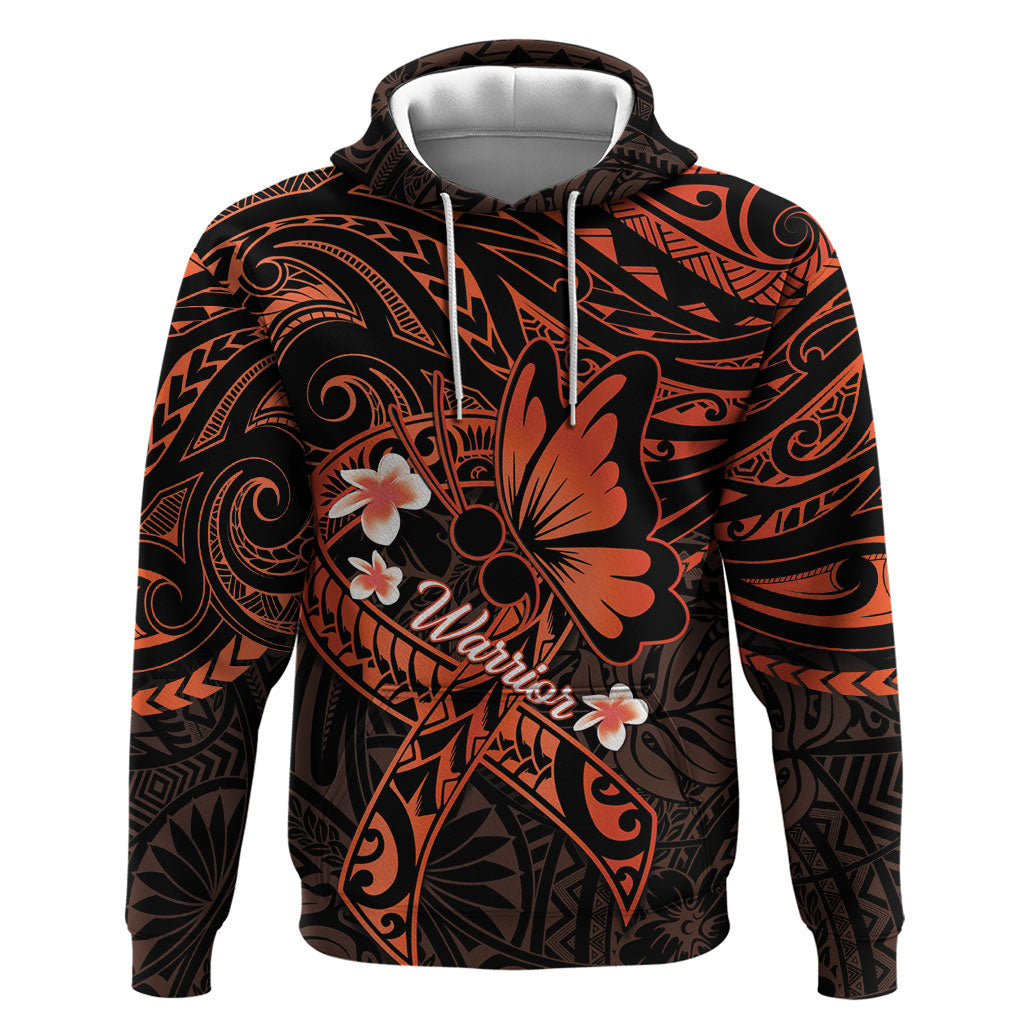 Polynesia Leukemia Awareness Month Zip Hoodie Warrior Butterfly Polynesian Orange Ribbon LT14 Pullover Hoodie Orange - Polynesian Pride