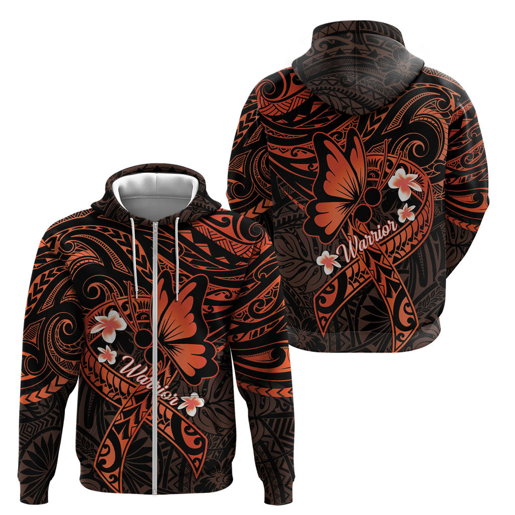 Polynesia Leukemia Awareness Month Zip Hoodie Warrior Butterfly Polynesian Orange Ribbon LT14 - Polynesian Pride