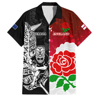 New Zealand And England Rugby Family Matching Short Sleeve Bodycon Dress and Hawaiian Shirt 2023 World Cup All Black Combine Red Roses LT14 Dad's Shirt - Short Sleeve Black - Polynesian Pride