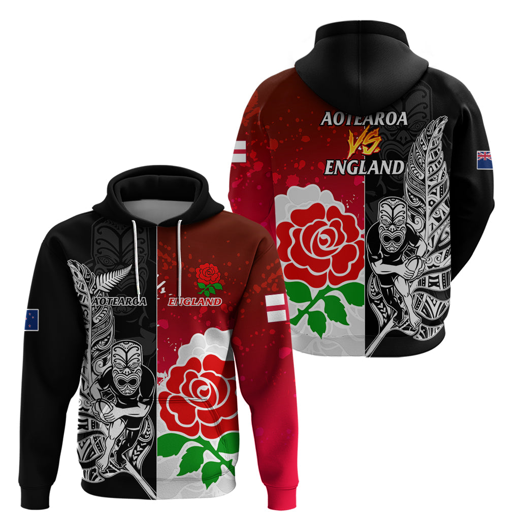 New Zealand And England Rugby Hoodie 2023 World Cup All Black Combine Red Roses LT14 - Polynesian Pride