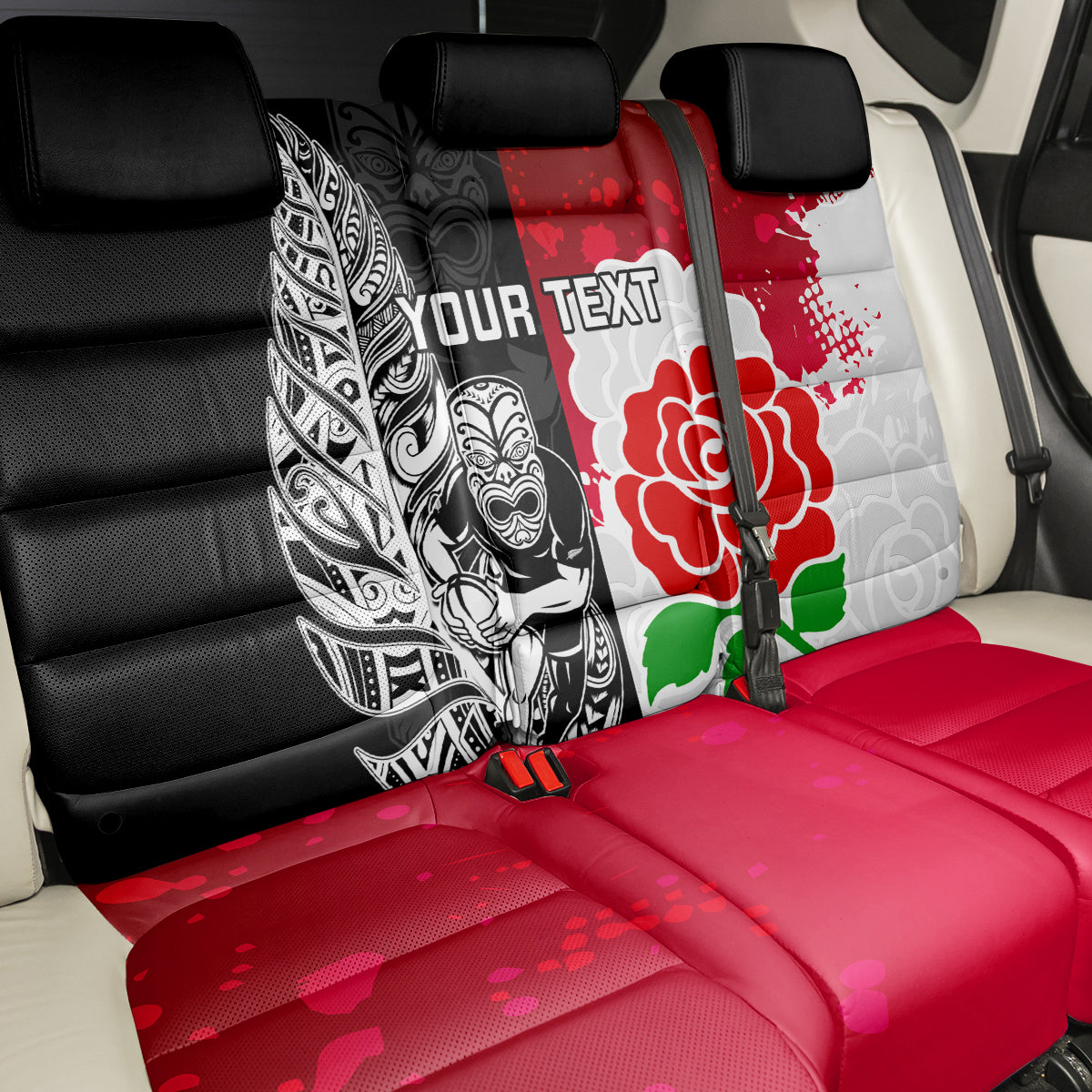 Custom New Zealand And England Rugby Back Car Seat Cover 2023 World Cup All Black Combine Red Roses