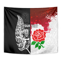 Custom New Zealand And England Rugby Tapestry 2023 World Cup All Black Combine Red Roses LT14 - Polynesian Pride