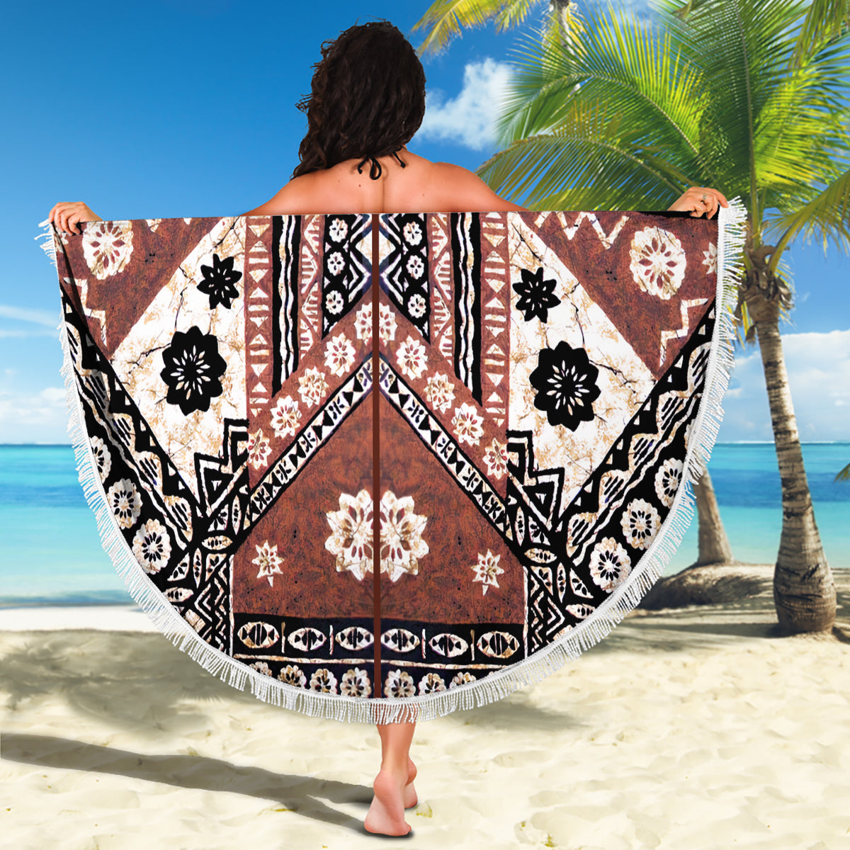 Bula Fiji Beach Blanket Unique Masi Tapa Pattern LT14