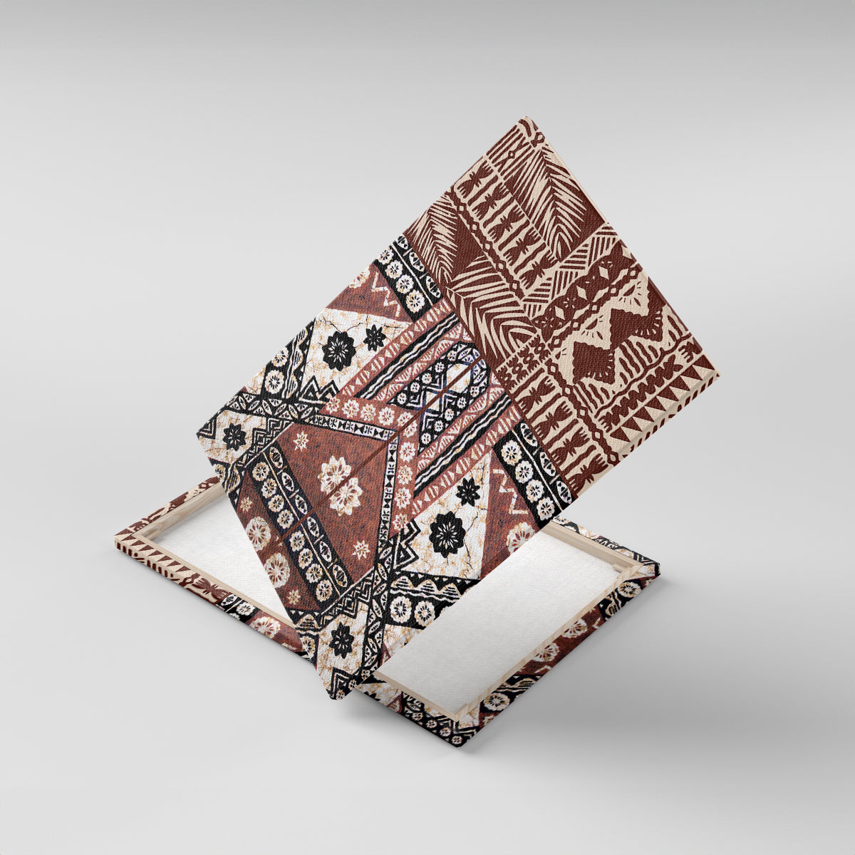 Bula Fiji Canvas Wall Art Unique Masi Tapa Pattern LT14 With Frame Brown - Polynesian Pride