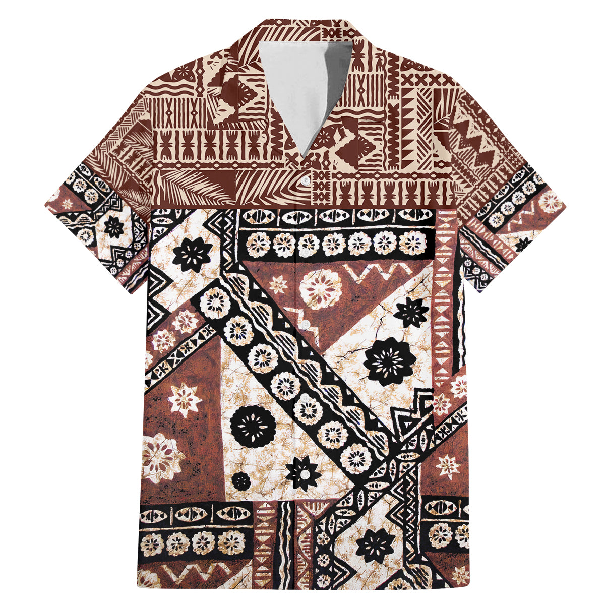 Bula Fiji Family Matching Mermaid Dress and Hawaiian Shirt Unique Masi Tapa Pattern LT14 Dad's Shirt - Short Sleeve Brown - Polynesian Pride