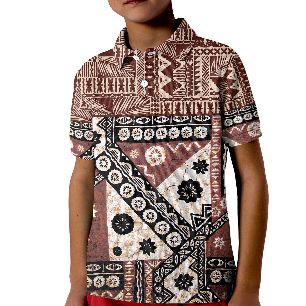 Bula Fiji Kid Polo Shirt Unique Masi Tapa Pattern LT14 Kid Brown - Polynesian Pride