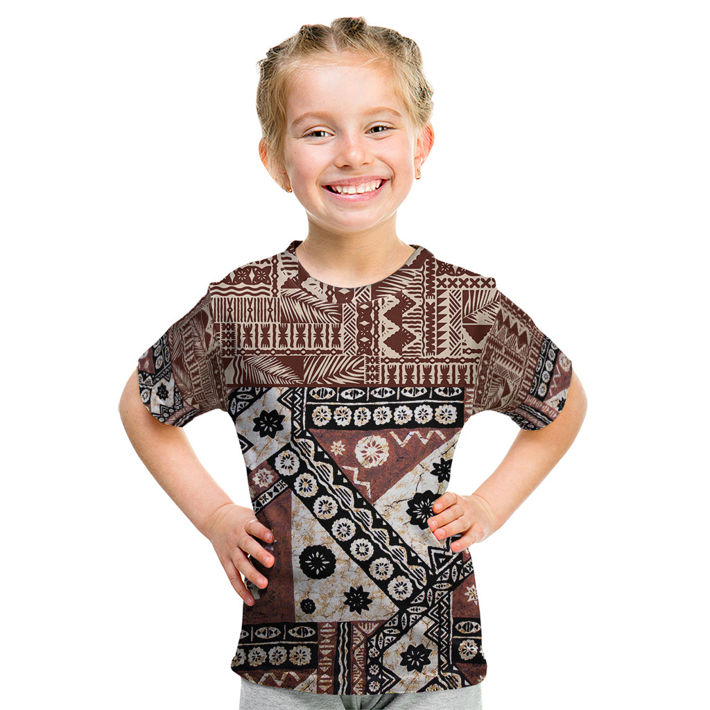 Bula Fiji Kid T Shirt Unique Masi Tapa Pattern LT14 Brown - Polynesian Pride