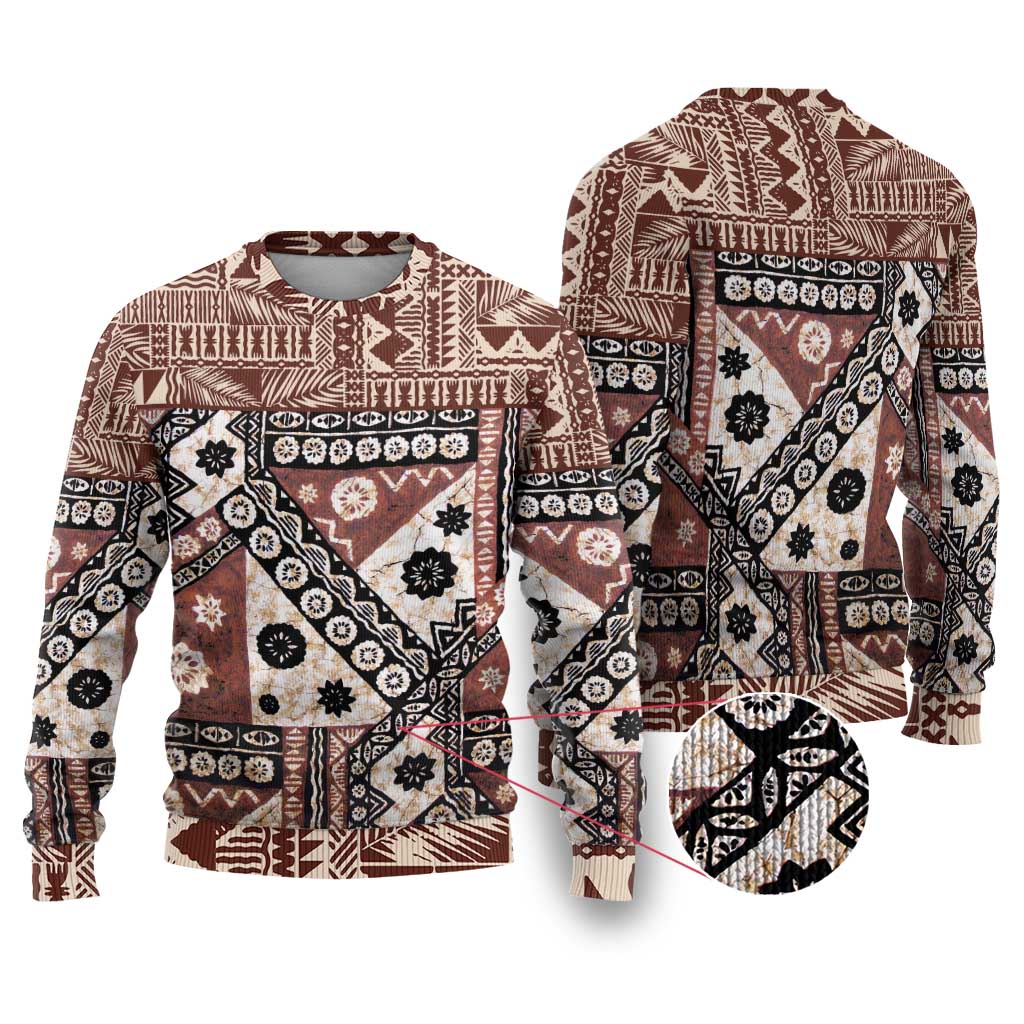 Brown Bula Fiji Ugly Christmas Sweater Unique Masi Tapa Pattern LT14 Brown - Polynesian Pride