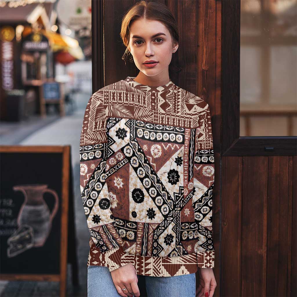 Brown Bula Fiji Ugly Christmas Sweater Unique Masi Tapa Pattern LT14 - Polynesian Pride