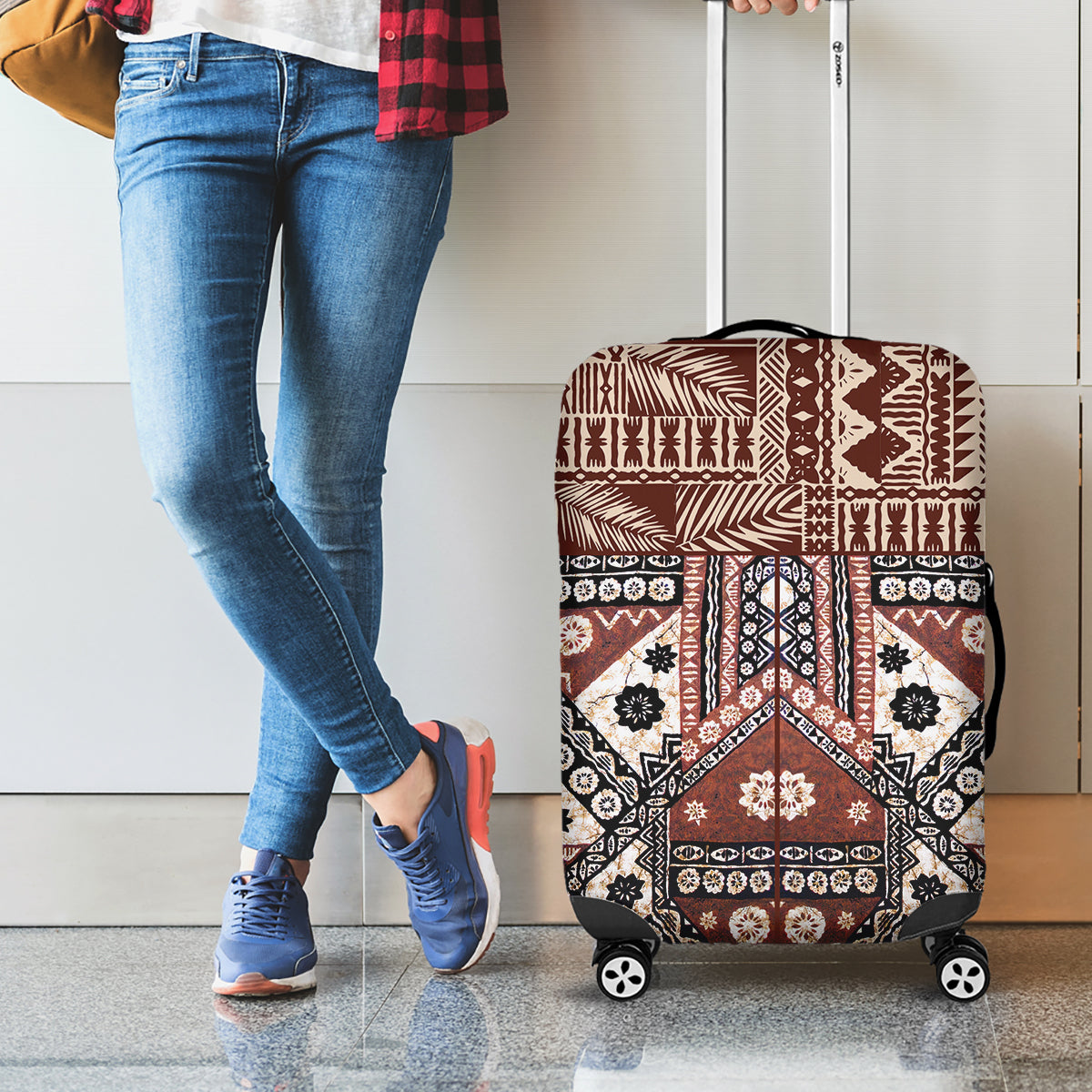 Bula Fiji Luggage Cover Unique Masi Tapa Pattern LT14 - Polynesian Pride