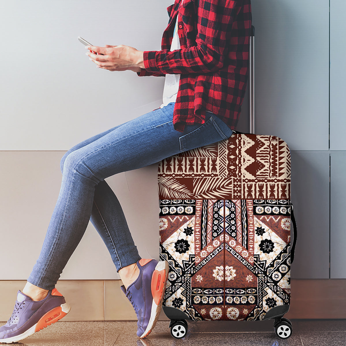 Bula Fiji Luggage Cover Unique Masi Tapa Pattern LT14 - Polynesian Pride