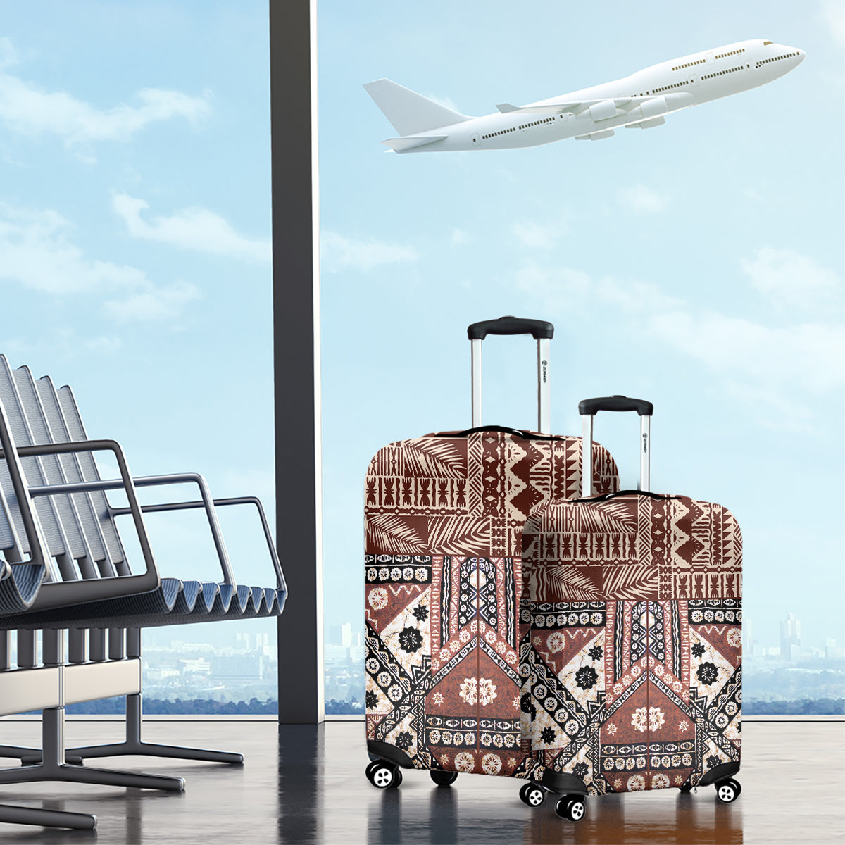 Bula Fiji Luggage Cover Unique Masi Tapa Pattern LT14 - Polynesian Pride