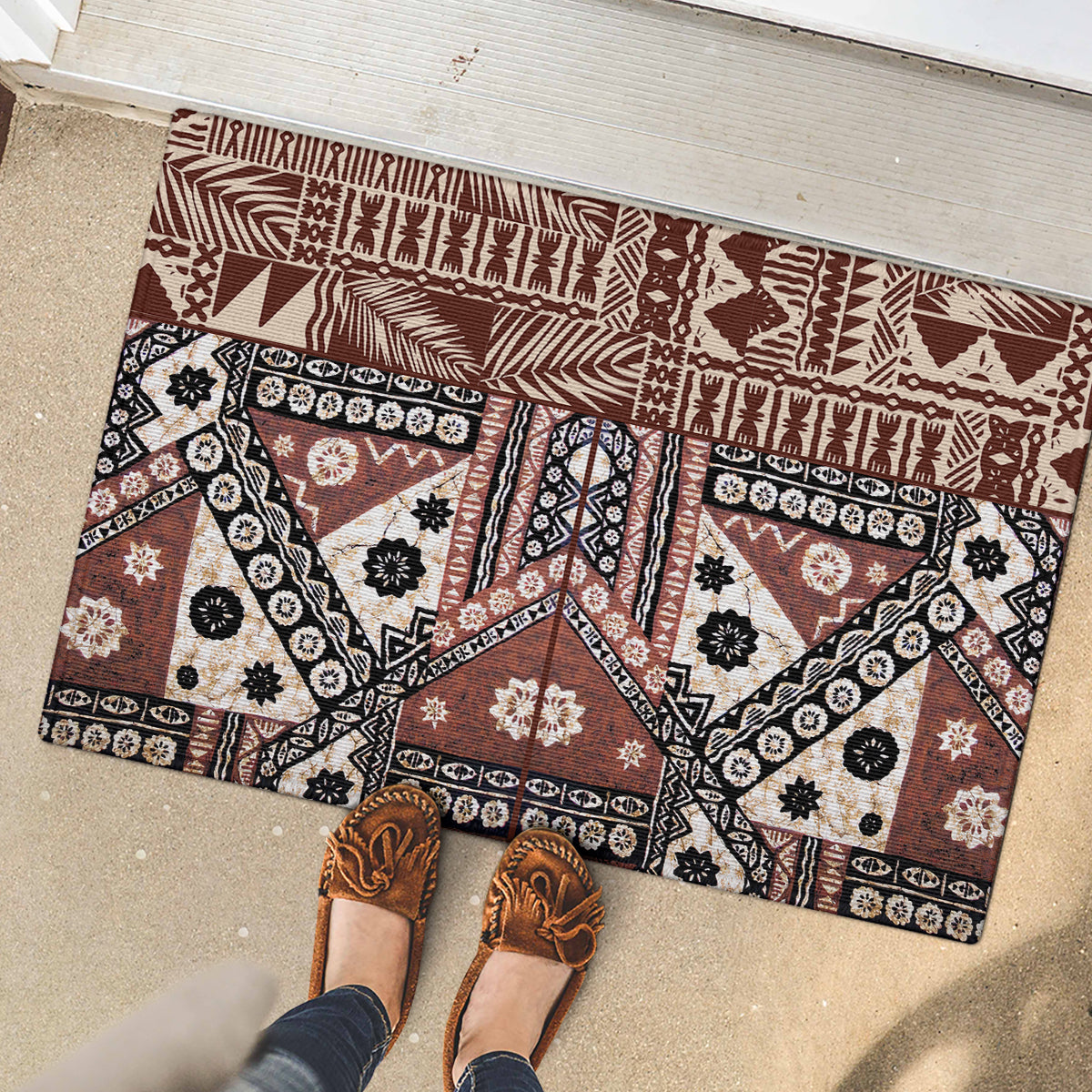 Bula Fiji Rubber Doormat Unique Masi Tapa Pattern LT14 - Polynesian Pride