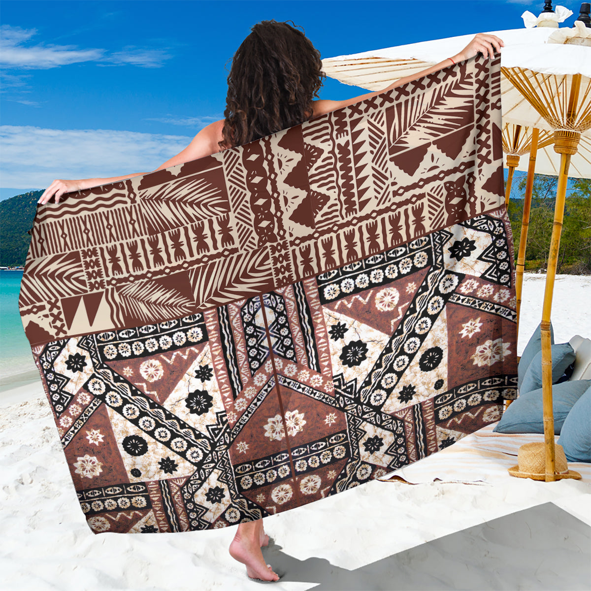 Bula Fiji Sarong Unique Masi Tapa Pattern LT14