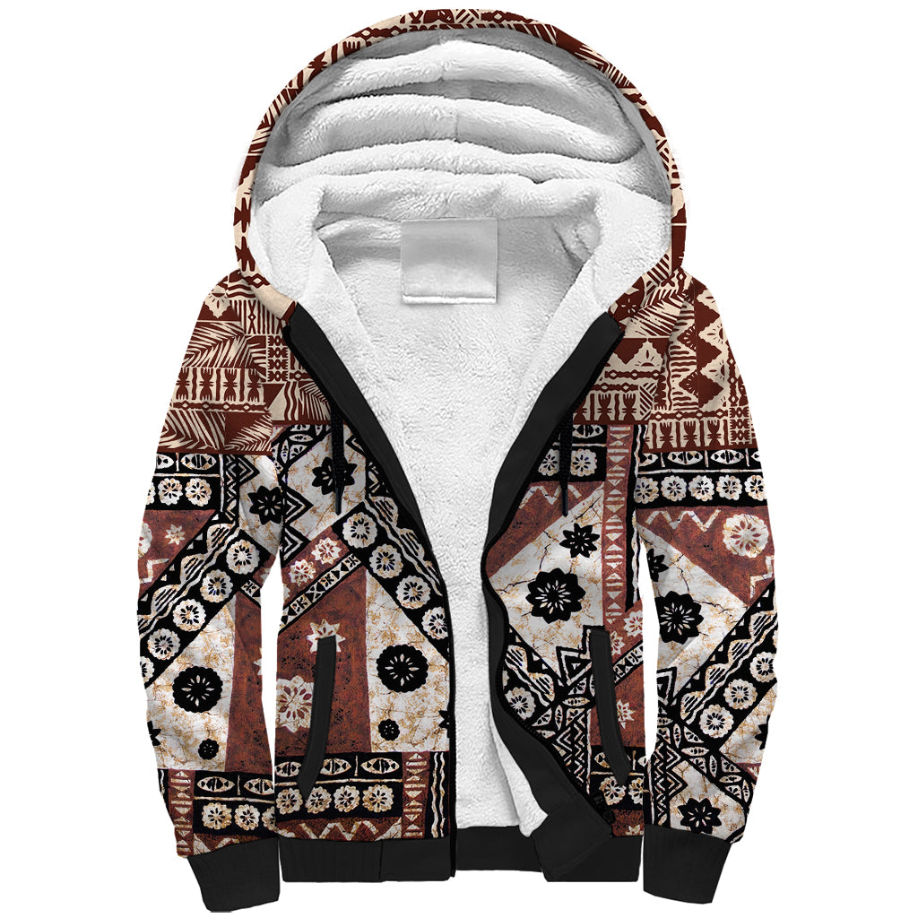 Bula Fiji Sherpa Hoodie Unique Masi Tapa Pattern LT14 Unisex Brown - Polynesian Pride