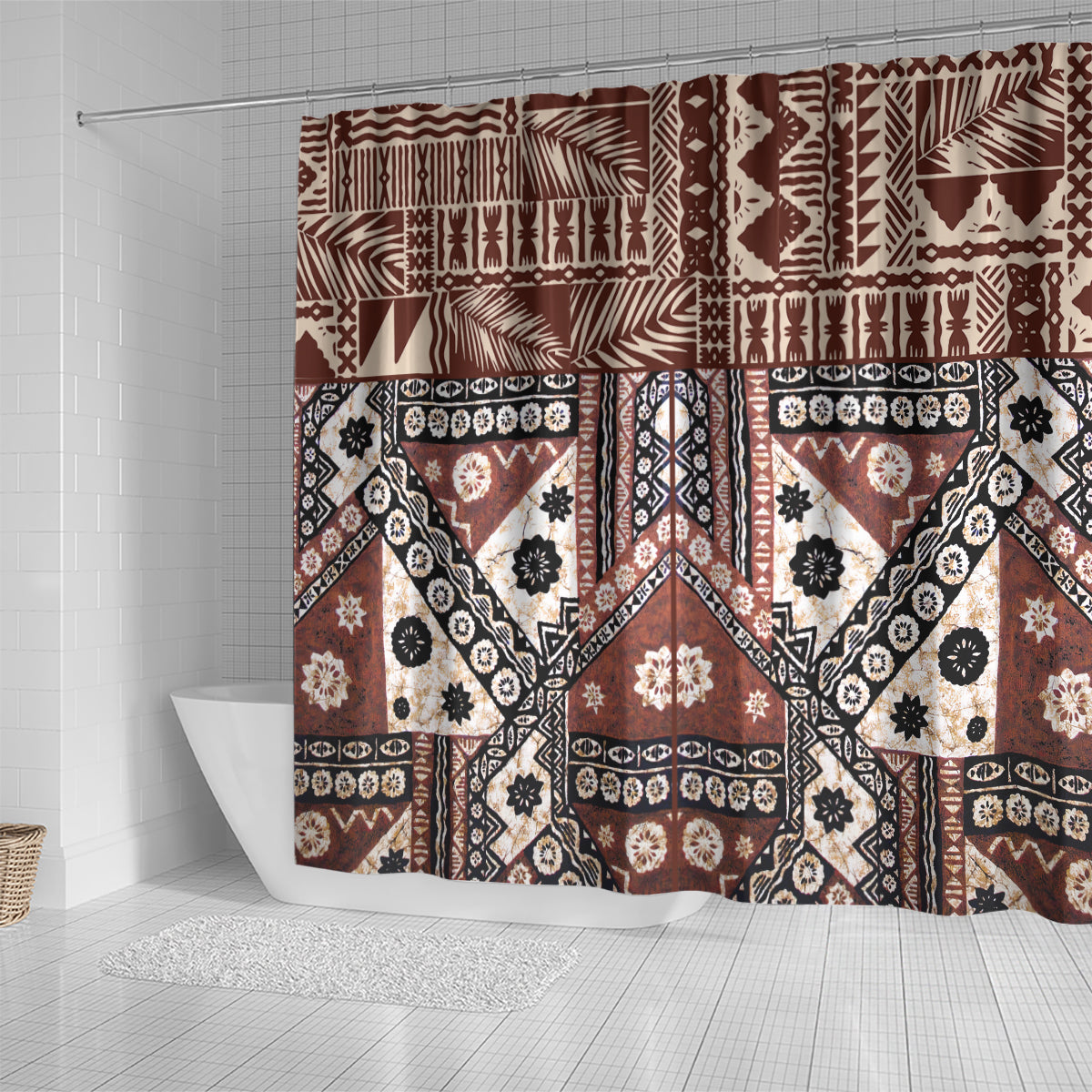 Bula Fiji Shower Curtain Unique Masi Tapa Pattern LT14