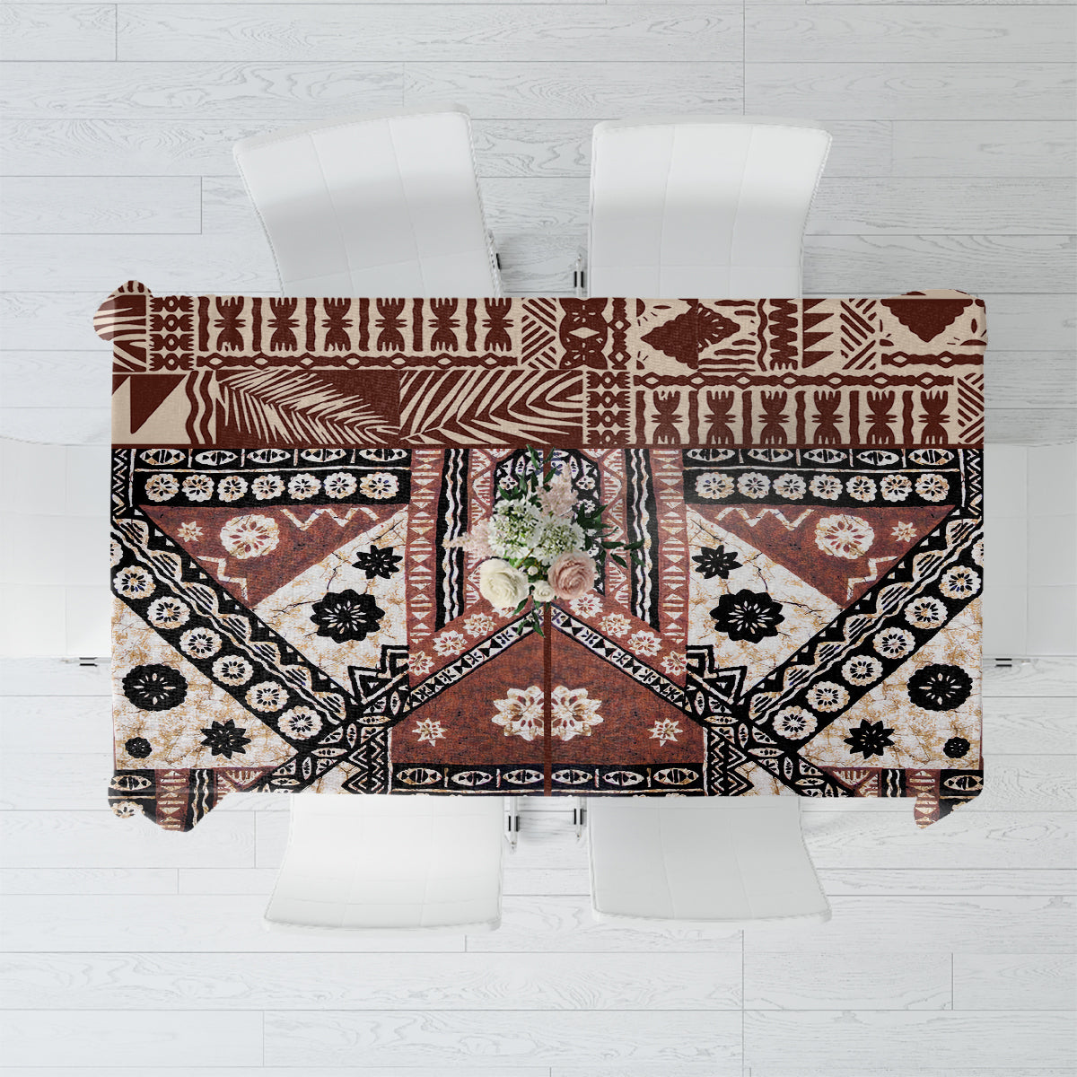 Bula Fiji Tablecloth Unique Masi Tapa Pattern LT14 Brown - Polynesian Pride
