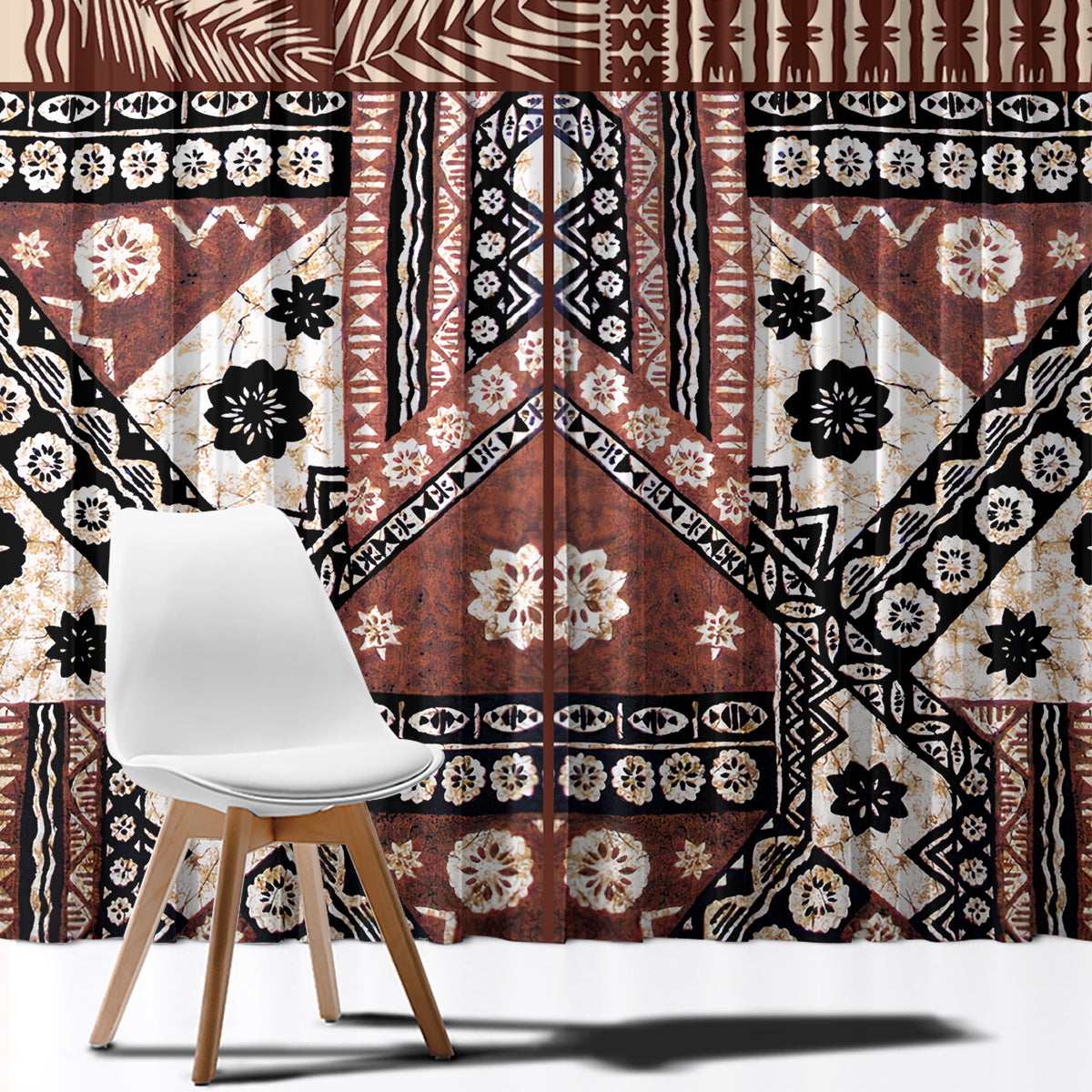 Bula Fiji Window Curtain Unique Masi Tapa Pattern LT14